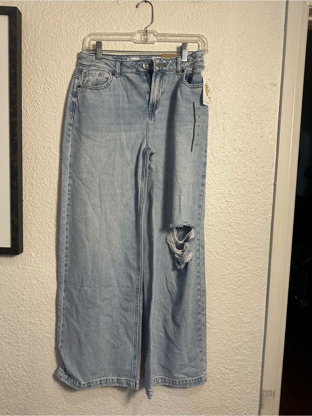 PacSun Light Blue Distressed Wide-Leg Kids Jeans